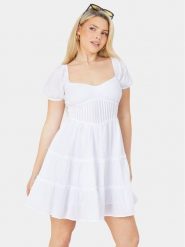 Brave Soul Sukienka letnia LDRW-654BELINDAW Biały Straight Fit. Białe sukienki damskie Brave Soul, bez wzorów, z bawełny, bez ramiączek. Za 69.99 zł.