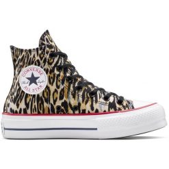 Buty sportowe Converse Chuck Taylor All Star Lift Platform Leopard. Brązowe obuwie sportowe casual damskie Converse, bez zapięcia. Za 379.45 zł.