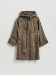 Kurtka parka z kapturem - brązowy. Brązowe parki damskie Reserved, l, z tkaniny, z kapturem. Za 199.99 zł.