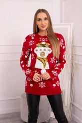 Sweter świąteczny z misiem czerwony. Czerwone swetry klasyczne damskie KESI, l, z wełny, bez kołnierzyka, plus size. Za 125.45 zł.