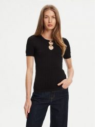 Guess Bluzka W5YR16 Z3OV0 Czarny Regular Fit. Czarne bluzki damskie Guess, xxl, z aplikacjami, z syntetyku, bez kołnierzyka, bez ramiączek. Za 279.99 zł.