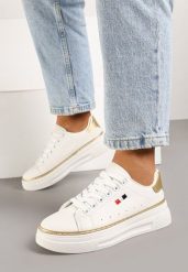 Biało-Beżowe Sneakersy na Grubej Podeszwie z Przeszyciami Zanas. Białe obuwie sportowe damskie Born2be, bez zapięcia. Za 79.99 zł.