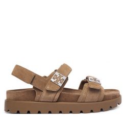 Sandały Tory Burch. Brązowe sandały damskie Tory Burch, bez wzorów, bez obcasa, na płaskiej podeszwie, bez zapięcia. Za 1,644.00 zł.