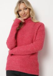 Fuksjowy Klasyczny Golf Ertina. Czerwone golfy damskie Born2be, m, bez wzorów, z jeansu, bez ramiączek. Za 109.99 zł.