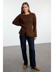 Trendyol Kardigan w kolorze brązowym rozmiar: S. Brązowe kardigany damskie Trendyol, s, bez wzorów, prążkowane. Za 95.99 zł.