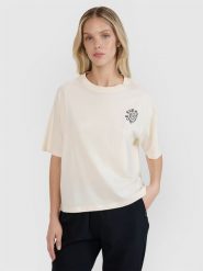 4F T-shirt oversize z nadrukiem damski - biały S. Białe t-shirty damskie 4F, s, bez wzorów, z bawełny, bez kołnierzyka. W wyprzedaży za 59.99 zł.