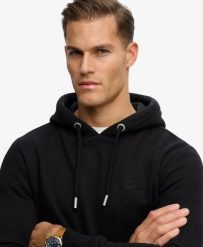 Superdry Bluza z kapturem Vintage Logo haftowana – Slim Fit, czarna. Czarne bluzy damskie Superdry, l, z aplikacjami, z bawełny, z kapturem. Za 412.55 zł.