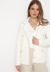 Biały Kardigan Wiskozowy Ozdobiony Złotą Nicią Eontta. Białe kardigany damskie Born2be, bez wzorów, z wiskozy. Za 189.99 zł.