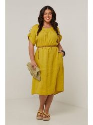 Curvy Lady Lniana sukienka w kolorze żółtym rozmiar: 40/42. Żółte sukienki damskie Curvy Lady, bez wzorów, ze lnu, klasyczne, bez ramiączek. Za 206.42 zł.