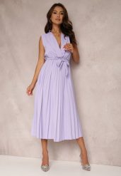 Jasnofioletowa Sukienka Volantis. Fioletowe sukienki damskie Renee, bez wzorów, eleganckie, bez ramiączek. W wyprzedaży za 75.99 zł.