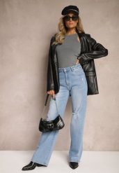 Niebieskie Jeansy o Szerokim Kroju High Waist z Bawełny Eviraena. Niebieskie jeansy damskie Renee, z podwyższonym stanem. Za 119.99 zł.