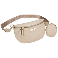 Beżowa saszetka damska ze skóry ekologicznej z doczepianą portmonetką Peterson PTN MIS-17. Brązowe nerki i saszetki damskie Peterson, bez wzorów, ze skóry ekologicznej. Za 79.99 zł.