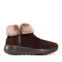 Botki Skechers. Brązowe botki damskie Skechers, bez obcasa, na płaskiej podeszwie, bez zapięcia. Za 319.99 zł.