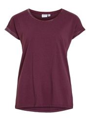 Vila Koszulka "Dreamers" w kolorze bordowym rozmiar: S. Czerwone bluzki damskie Vila, s, bez wzorów, bez kołnierzyka, bez ramiączek. Za 60.99 zł.