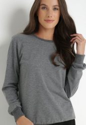 Ciemnoszara Bluza Phaelis. Szare bluzy damskie Born2be, l, bez wzorów, z bawełny, bez kaptura. Za 19.99 zł.