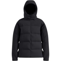Kurtka puchowa Odlo Jacket insulated DOWN HOODED. Czarne kurtki damskie ODLO, na zimę, l, bez wzorów, z materiału, z kapturem. Za 1,499.99 zł.