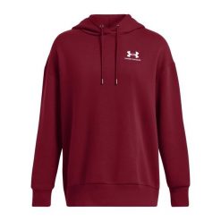 Bluza damska Under Armour Essential Flc OS Hoodie. Czerwone bluzy damskie Under Armour, bez wzorów, bez kaptura. Za 189.99 zł.