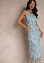 Niebieska Sukienka o Taliowanym w Kwiatowy Wzór Lirandra. Niebieskie sukienki damskie Renee, bez wzorów, z wiskozy, eleganckie, bez ramiączek. W wyprzedaży za 83.99 zł.