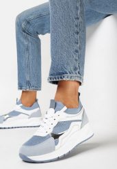 Niebieskie Sneakersy na Grubej Podeszwie z Metalicznymi Wstawkami i Sznurowaniem Aelria. Niebieskie obuwie sportowe casual damskie Born2be. Za 119.99 zł.