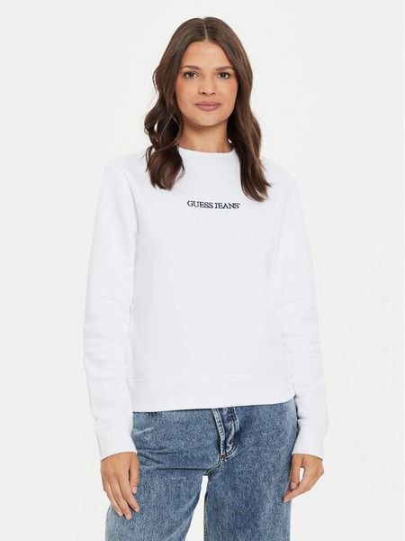 Guess Jeans Bluza W4YQ10 KC811 Biały Regular Fit. Białe bluzy damskie Guess Jeans, xxl, z aplikacjami, z bawełny, bez kaptura. Za 189.99 zł.