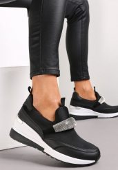 Czarne Sneakersy no Koturnie z Metaliczną Wstawką Roselie. Czarne obuwie sportowe damskie Renee, bez zapięcia. Za 119.99 zł.