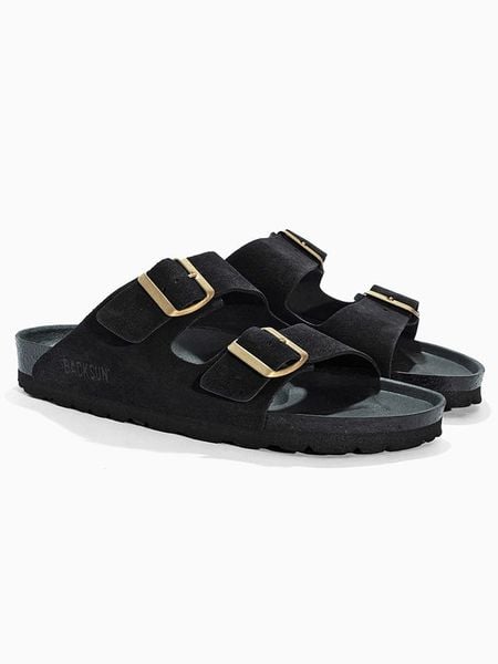 BACKSUN Klapki "Bali" w kolorze czarnym rozmiar: 40. Czarne klapki damskie Backsun, bez wzorów, z materiału, z otwartym noskiem, bez obcasa, bez zapięcia. Za 144.58 zł.