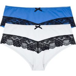 Figi "panty" (2 pary) bonprix biało-czarny + lodowy niebieski- czarny. Białe bokserki damskie bonprix. Za 49.98 zł.