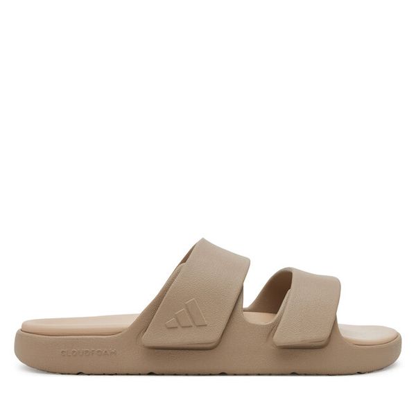 Klapki adidas. Brązowe klapki damskie Adidas, bez wzorów, bez obcasa, bez zapięcia. Za 219.99 zł.