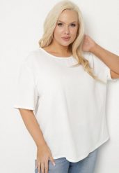Biała Klasyczna Bluzka z Krótkim Rękawem Nilbia. Białe bluzki damskie Born2be, plus size, bez wzorów, z jeansu, biznesowe, bez kołnierzyka, plus size, bez ramiączek. Za 34.99 zł.