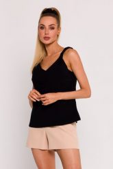 Czarna Bluzka na Ramiączkach z Odkrytymi Plecami. Czarne bluzki damskie MOE, l, bez wzorów, z bawełny, bez kołnierzyka, bez ramiączek. Za 286.90 zł.