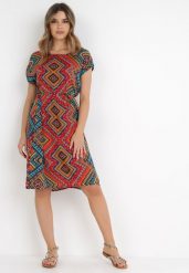 Czerwona Sukienka Khloratea. Czerwone sukienki damskie Born2be, bez wzorów, z materiału, boho, bez ramiączek. Za 69.99 zł.
