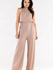 Kombinezon Model A555 Beige - awama. Brązowe kombinezony damskie Awama, l, bez wzorów, z elastanu, bez kołnierzyka, bez ramiączek. Za 398.95 zł.