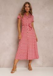 Czerwona Sukienka Prixia. Czerwone sukienki damskie Renee, bez wzorów, z materiału, eleganckie, bez ramiączek. W wyprzedaży za 151.99 zł.