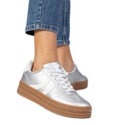 Srebrne sneakersy trampki damskie sportowe na platformie srebrny. Szare trampki damskie bez wzorów, z syntetyku, bez zapięcia. Za 96.19 zł.
