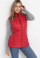 Czerwona Dopasowana Kamizelka Pikowana Volnipa. Czerwone kamizelki damskie Born2be, l, bez wzorów, bez kaptura. Za 59.99 zł.