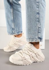 Beżowe Sneakersy z Geometrycznym Tłoczeniem Ulfitia. Brązowe obuwie sportowe damskie Born2be, z dresówki, bez zapięcia. Za 99.99 zł.