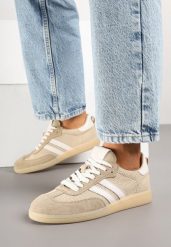 Beżowe Skórzane Sneakersy z Geometrycznym Wzorem Nanovia. Brązowe obuwie sportowe damskie Born2be, z jeansu, bez zapięcia. Za 169.99 zł.