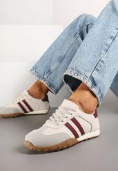 Beżowo-Bordowe Sneakersy Ozdobione Paskami Abliste. Brązowe obuwie sportowe damskie Born2be, bez zapięcia, trekkingowe. Za 89.99 zł.