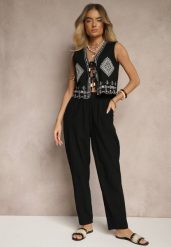 Czarne Spodnie z Bawełny High Waist Sonirea. Czarne spodnie materiałowe damskie Renee, bez wzorów, z bawełny. Za 39.99 zł.