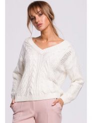 Made of emotion Sweter w kolorze kremowym rozmiar: L/XL. Brązowe swetry klasyczne damskie Made Of Emotion, l, ze splotem, bez kołnierzyka. Za 136.13 zł.