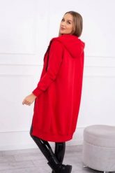 Bluza ocieplana długa z kapturem czerwona. Czerwone bluzy damskie KESI, l, bez wzorów, z bawełny, z kapturem. Za 313.67 zł.