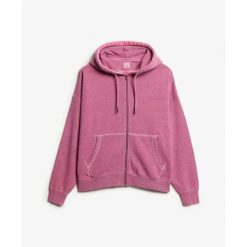 Damska bluza z kapturem na zamek z barwionego materiału Superdry Logo Essential. Czerwone bluzy damskie Superdry, xs, bez wzorów, z kapturem. Za 376.30 zł.