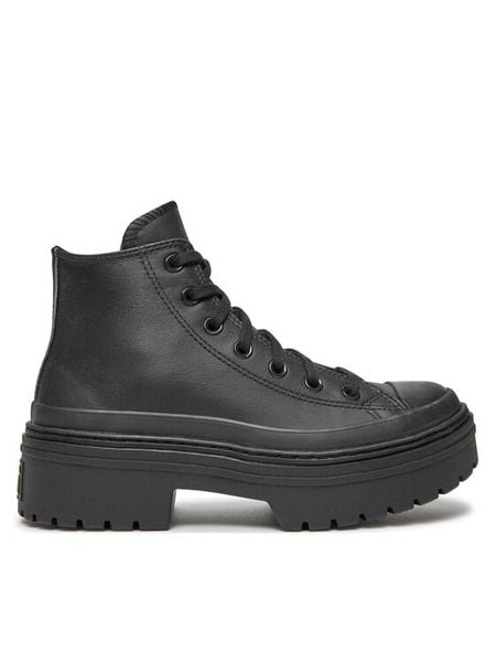 Converse Trzewiki Chuck Taylor All Star Lugged Heel Leather Platform A10369C Czarny. Czarne botki damskie Converse, ze skóry, retro, bez obcasa, na płaskiej podeszwie, bez zapięcia. Za 329.99 zł.