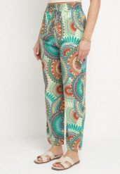 Zielone Bawełniane Spodnie o Szerokim Kroju z Wysokim Stanem ze Wzorem Boho Zarrive. Zielone spodnie materiałowe damskie Born2be, bez wzorów, z bawełny. Za 29.99 zł.