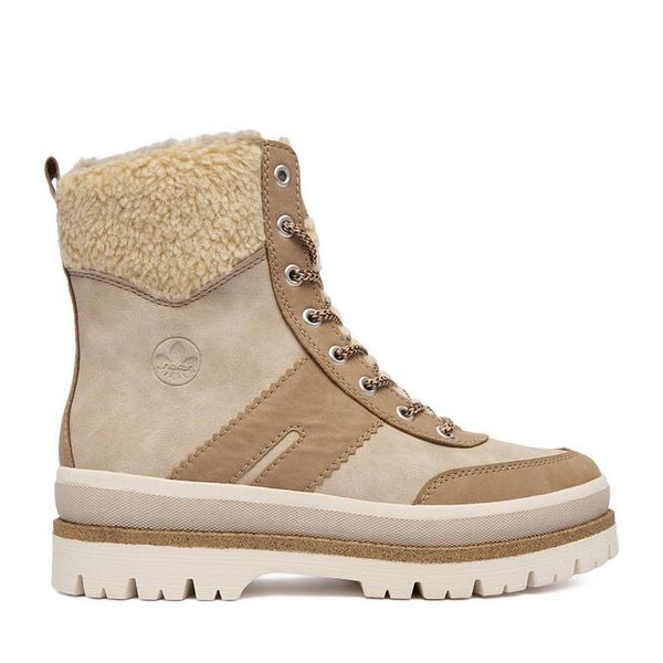 Trzewiki Rieker. Brązowe botki damskie Rieker, bez obcasa, na płaskiej podeszwie, bez zapięcia. Za 309.99 zł.