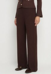 Brązowe Szerokie Spodnie High Waist z Wiskozą z Gumką w Pasie Essica. Brązowe spodnie materiałowe damskie Born2be, z aplikacjami, z jeansu. Za 99.99 zł.