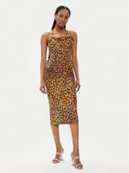 Just Cavalli Sukienka koktajlowa 76PAO924 Brązowy Slim Fit. Brązowe sukienki damskie Just Cavalli, bez wzorów, z syntetyku, wizytowe, bez ramiączek. Za 899.99 zł.
