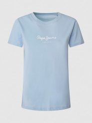 Pepe Jeans Koszulka w kolorze błękitnym rozmiar: S. Niebieskie bluzki damskie Pepe Jeans, s, bez wzorów, z bawełny, bez kołnierzyka, bez ramiączek. Za 87.81 zł.