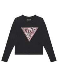 Guess Bluzka J5YI15 K6YW4 Czarny Regular Fit. Czarne bluzki i koszule dziewczęce Guess, z aplikacjami, z bawełny, bez kołnierzyka, bez ramiączek. Za 80.50 zł.