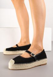 Czarne Espadryle z Plecionką i Paskiem Fevolise. Czarne espadryle damskie Renee, bez wzorów, z jeansu, bez obcasa, na platformie. Za 59.99 zł.
